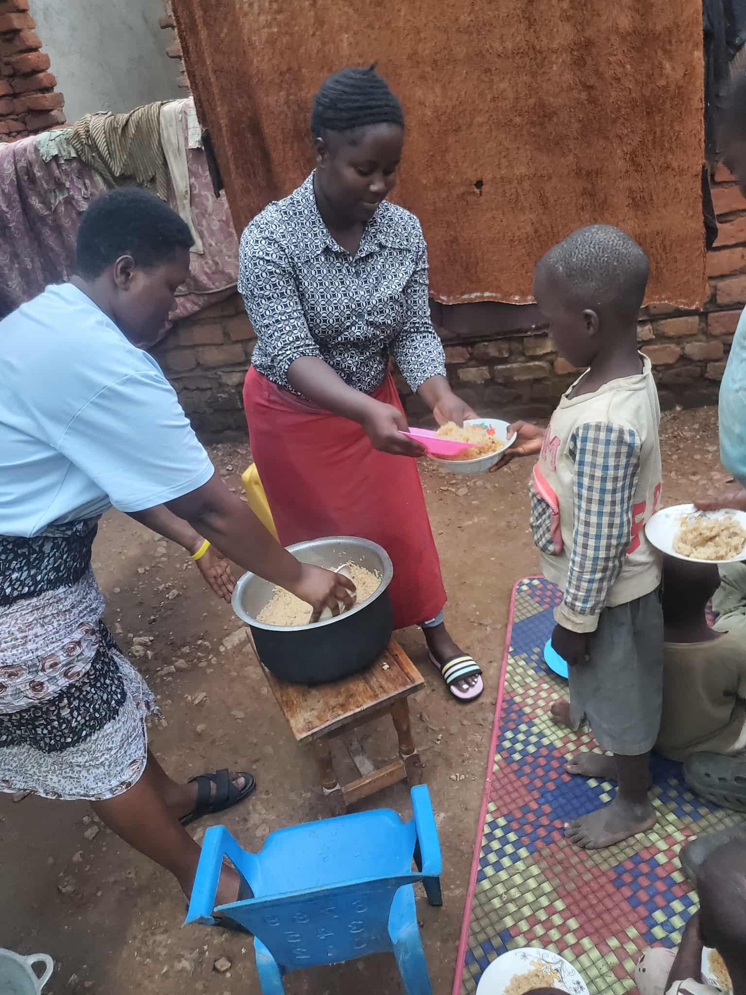 Food being portioned for families and children.